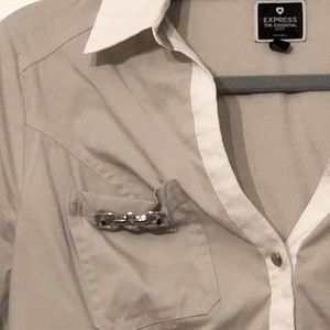 Express Tops - NWOT Express Light Gray Button-Down Blouse, Size M Express Tops - NWOT Express Light Gray Button-Down Blouse, Size M